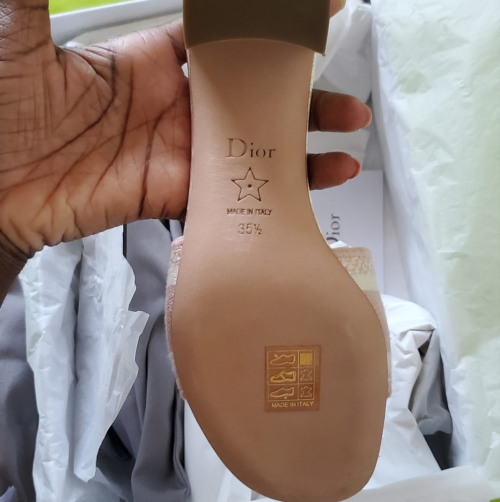 Dway Heeled Slide Toile de Jouy Light Pink and Ecru Embroidered - Picture 6 of 17